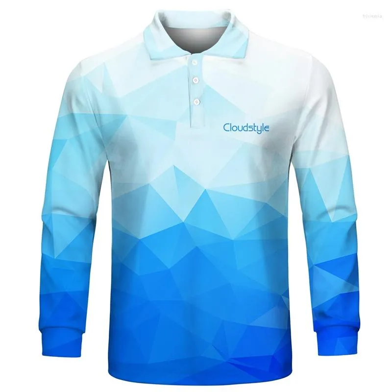 Men's Polos Men 3D Polo Shirts Blue Gradient Casual Loose Harajuku Long Sleeve Print Plus Size S-5XL