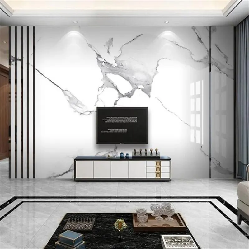 Tapety Milofi niestandardowa tapeta Mural High-end Slab Stone Marble Marman Jazz White Tła Wall Oriental