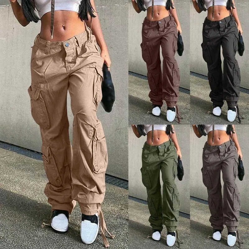 Damskie dżinsy Damskie workowate spodnie Cargo z wysokim stanem Jogger Pocket Loose Fit Proste spodnie z szerokimi nogawkami