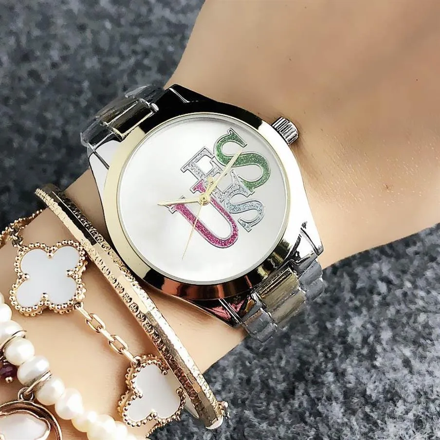 Reloj de pulsera de cuarzo de marca para mujer y niña con esfera de estilo colorido, relojes con banda de metal y acero GS 15209Z