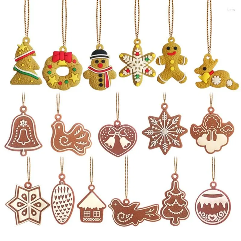 Christmas Decorations 6/12pcs Wooden Tree Ornaments DIY Decor Wood Deer Snowman Pendant Decoration For Home Xmas Gift F