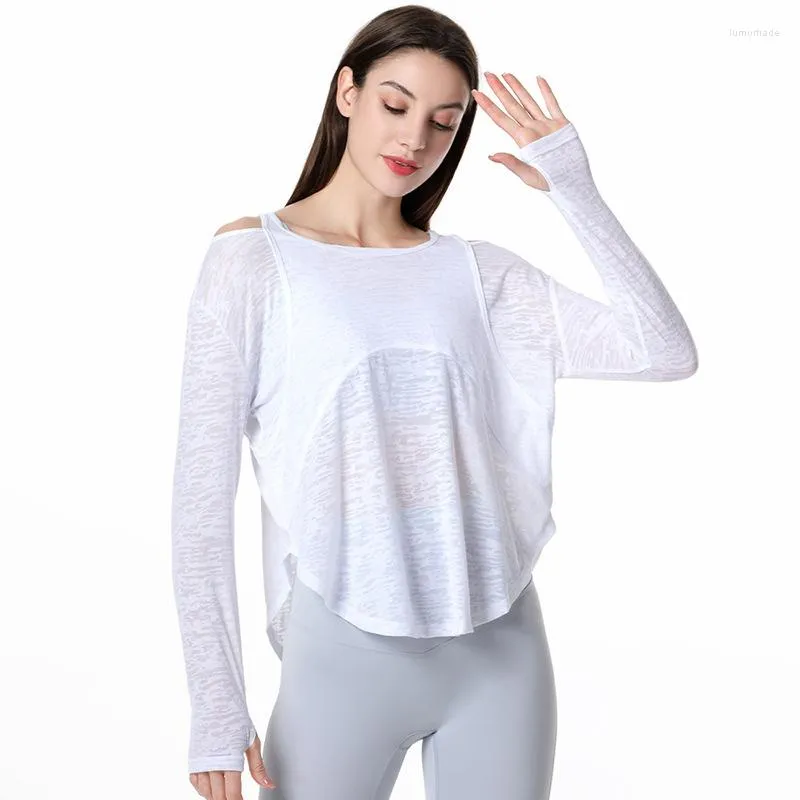 T-shirts pour femmes printemps été Yoga couverture supérieure lâche maigre à manches longues chemisier de sport mince respirant surdimensionné Fitness
