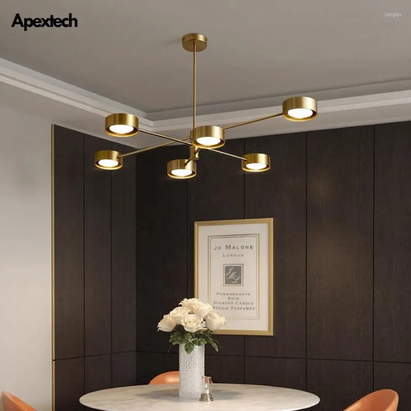 Chandeliers Post Modern Copper LED Chandelier Cross Layers Living Room Ceiling Hanging Light Dining Lamp Bedroom Luminaires