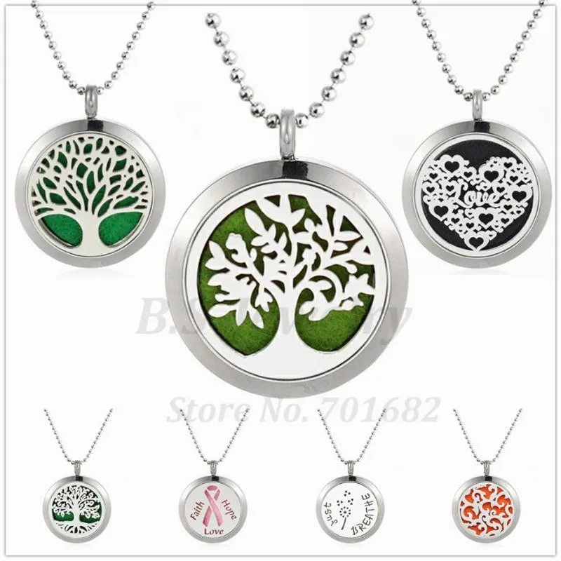 Pendanthalsband Tree of Life 25mm Magist Essential Oil Diffuser Locket 316L Rostfritt stålhalsband (gratis 60 cm Chain 10pads)