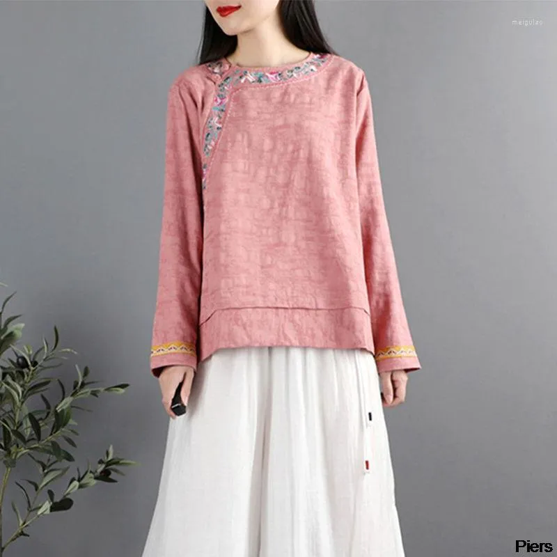 Roupas étnicas linho de algodão Cheongsam top women imprimindo camisa de estilo chinês hanfu zen china tradicional tang terno blusas femme