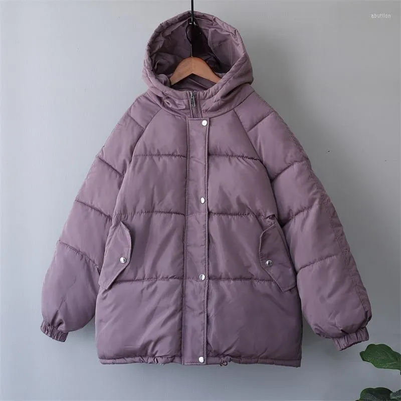 Damskie zimowe grube kurtki 2023 Autumn Black Parka Long Rękaw Casual Oversizeized Purple Puffer Bubble Płaszcz z kapturem