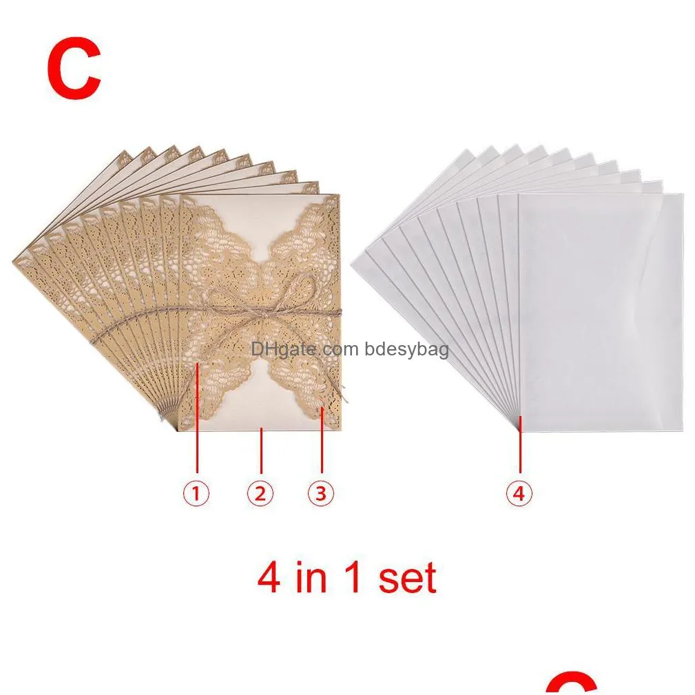 greeting cards 10pcs year wedding invitations flower pattern laser cut lace west customize invitation send seal envelope1