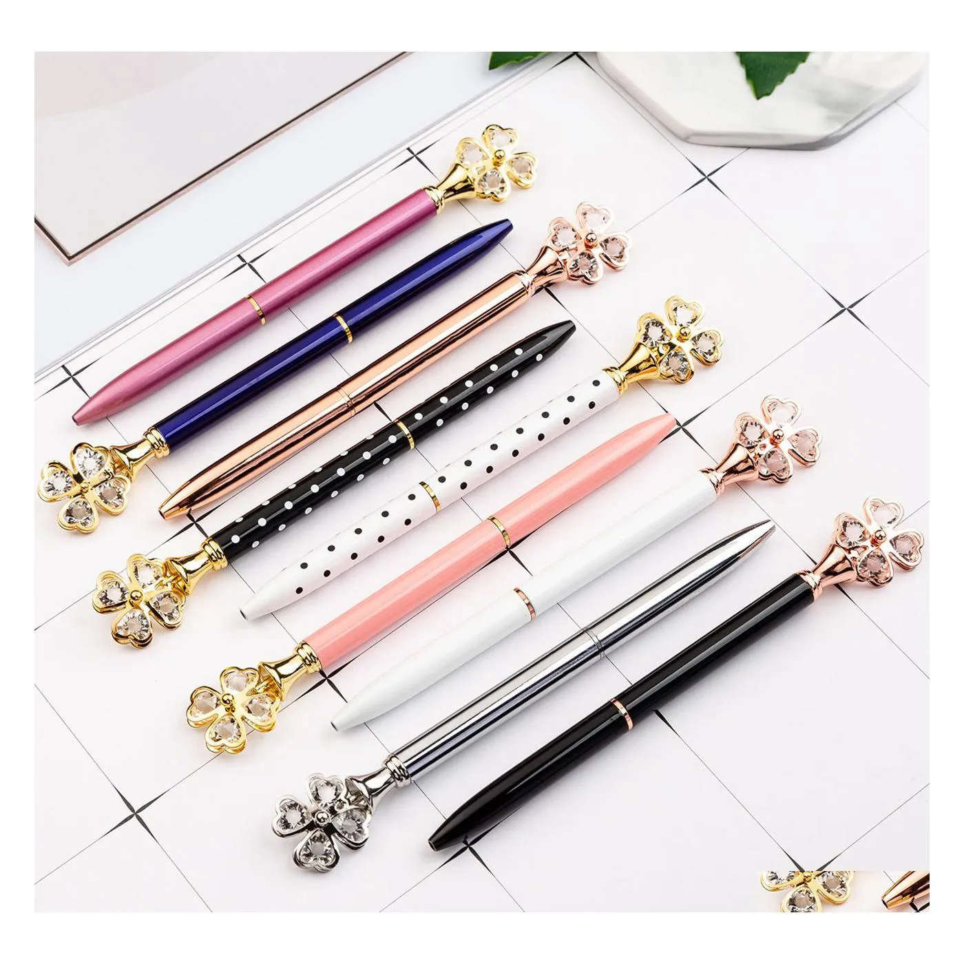 Ballpoint Pens Creative Diamond Metal Fourleaf Clover Signature Pen School Office Supplies Business Student Drop Delivery Industrial Dhv7B