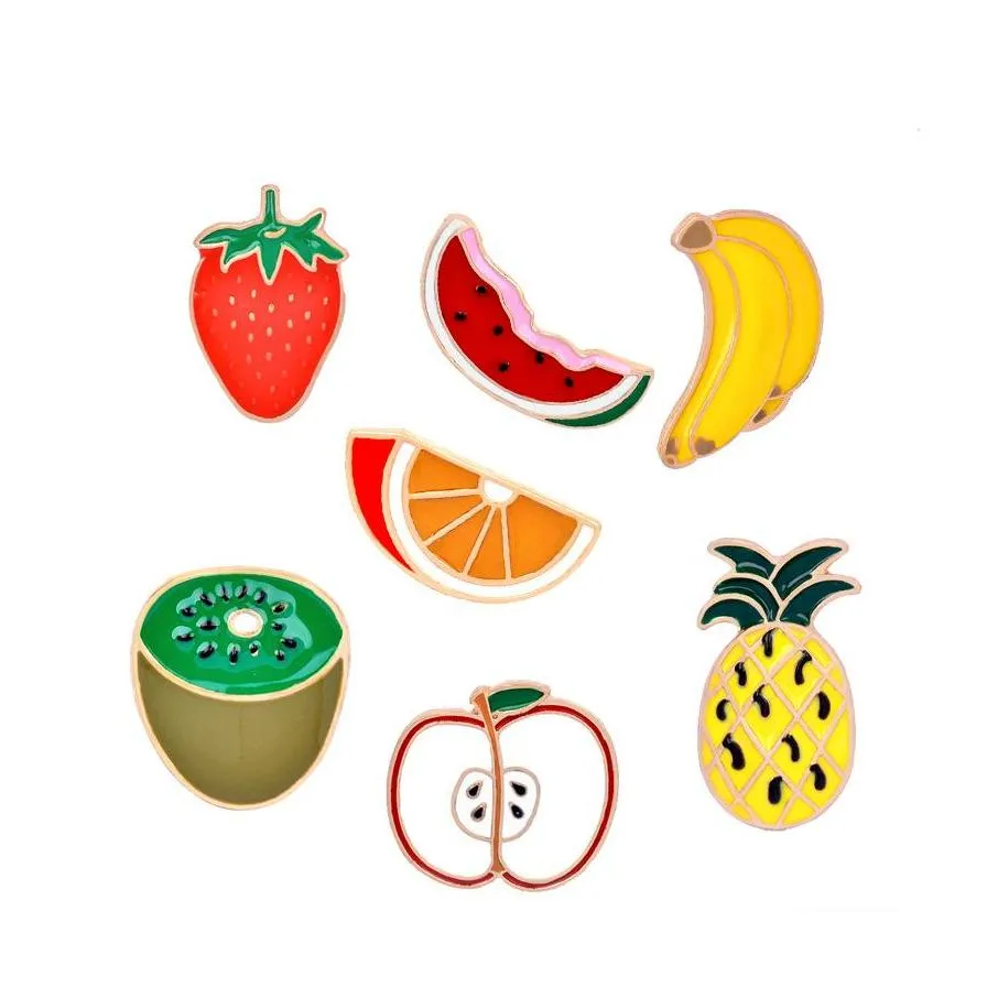 Broches Broches Colorf Émail Fruits Femmes Pomme Banane Ananas Stberry Pastèque Dessin Animé Pins Badge Pour Enfants Bijoux De Mode D ot3zu
