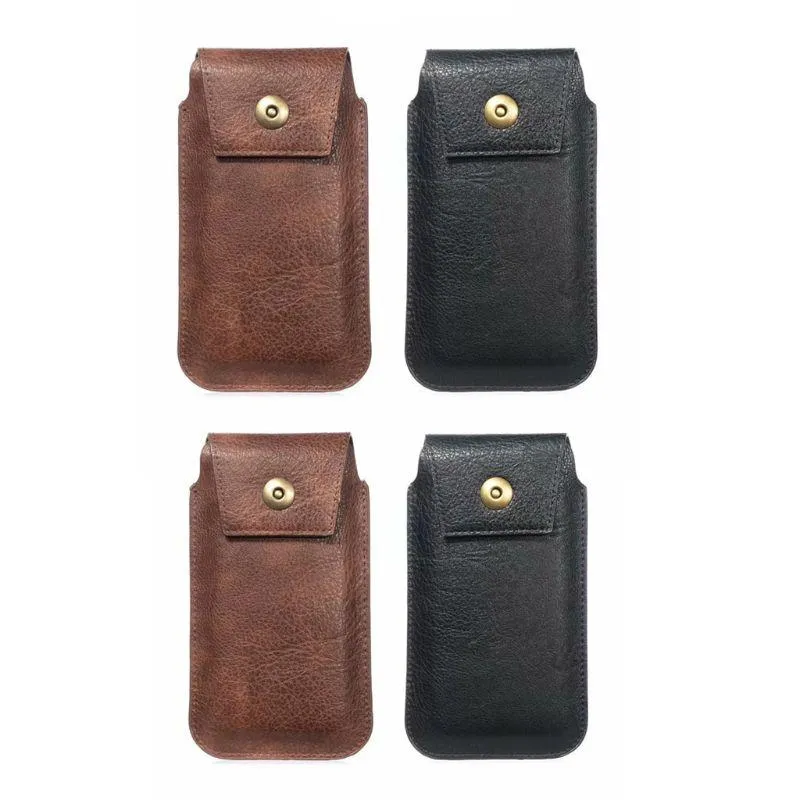 Midjepåsar män vintage pu läder väska telefonpåse bärbart fickbälte höft slinghölster plånbok bär fodral handväska 5.5-6.5in