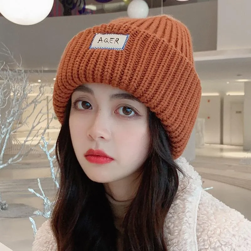 Beanies Beanie/Skull Caps Thick Winter Hat Women Beanie Sticked Solid Color Korean Fashion Earfalp Skullies Håll varma unisex