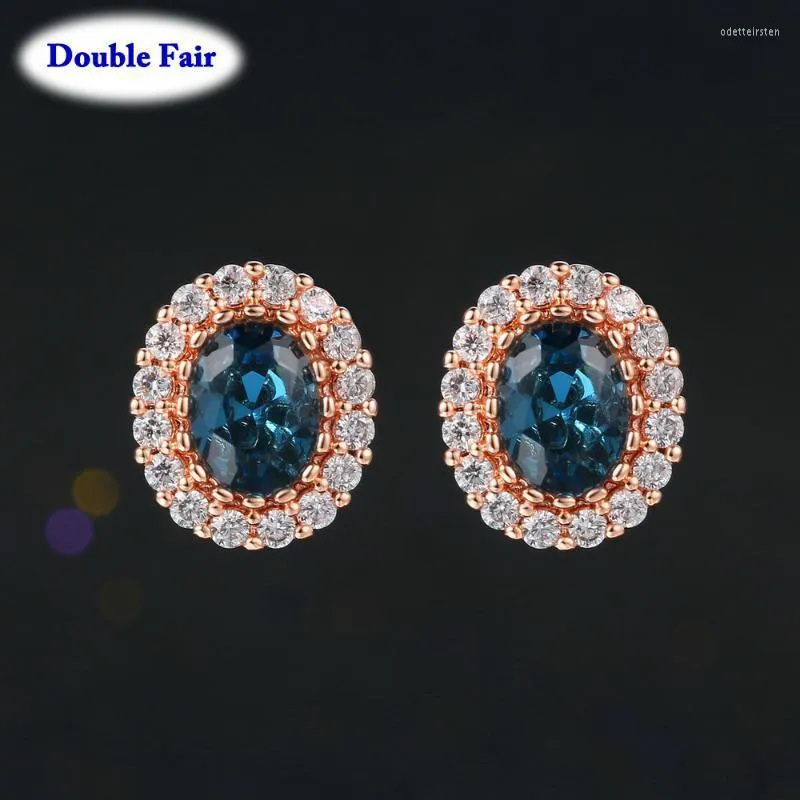 Boucles d'oreilles Vintage bleu haute qualité couleur or Rose pour femmes bijoux cristal vente en gros Brincos JoiasStud Odet22