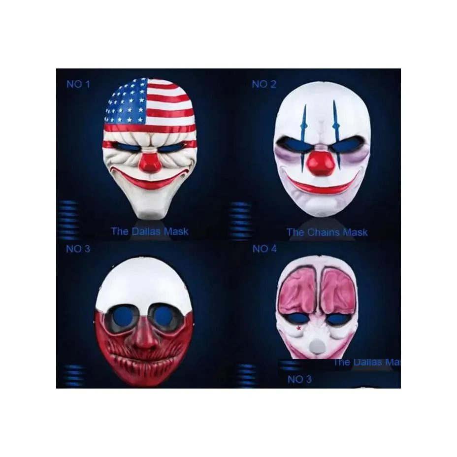 Maschere per feste in PVC Maschera di Halloween Pagliaccio spaventoso Payday 2 Per Masquerade Cosplay Orribile Consegna a domicilio Forniture festive per giardino Dhsme