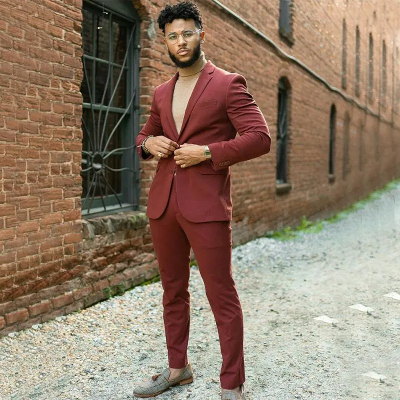 Red Mens Burgundy Suit For Prom, Parties, And Travel Single Breasted ...