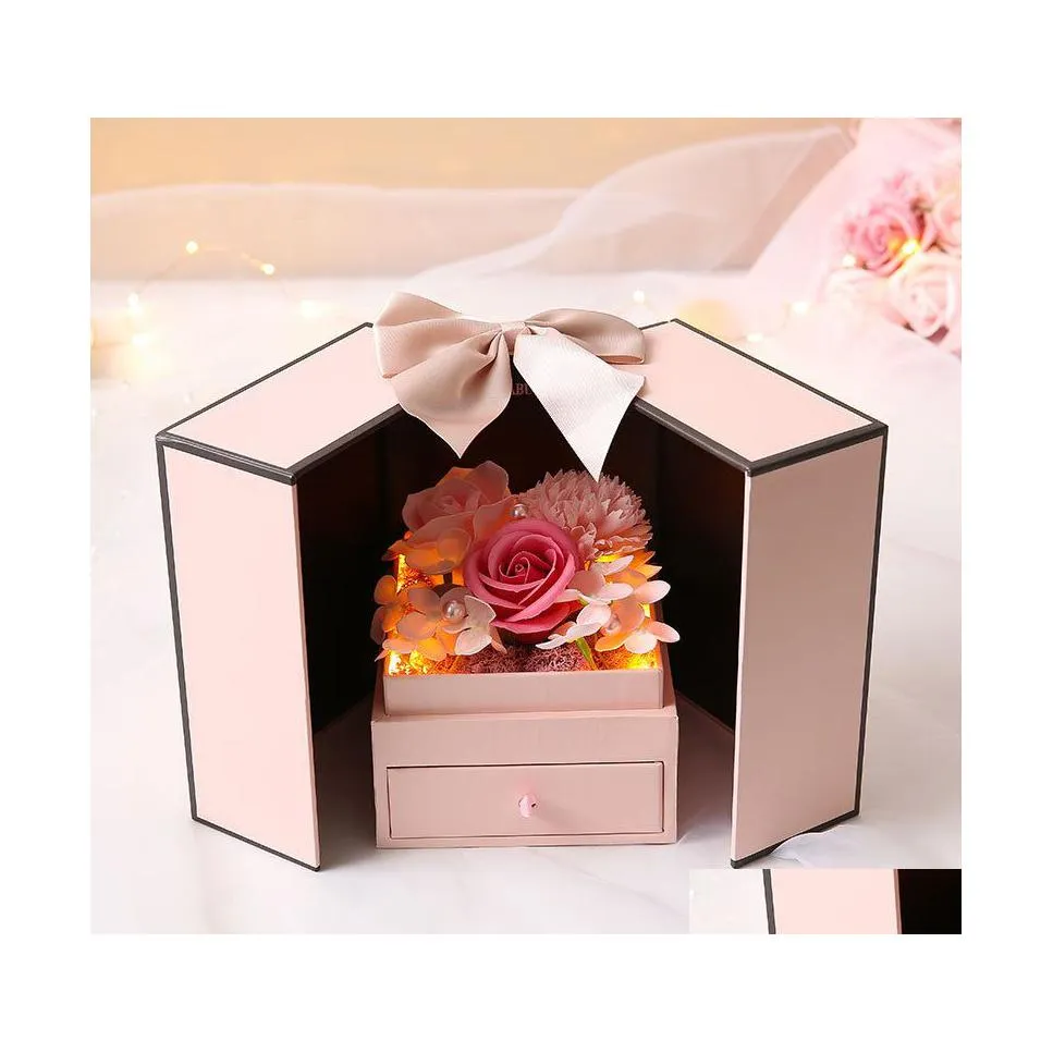 Geschenkwikkeling Valentijnsdag Creatieve doos Verjaardag Romantisch Soap Flower sieraden Verpakking Dozen Geschenken Meisjes Wedding Souvenirs Party Drop Dh16G