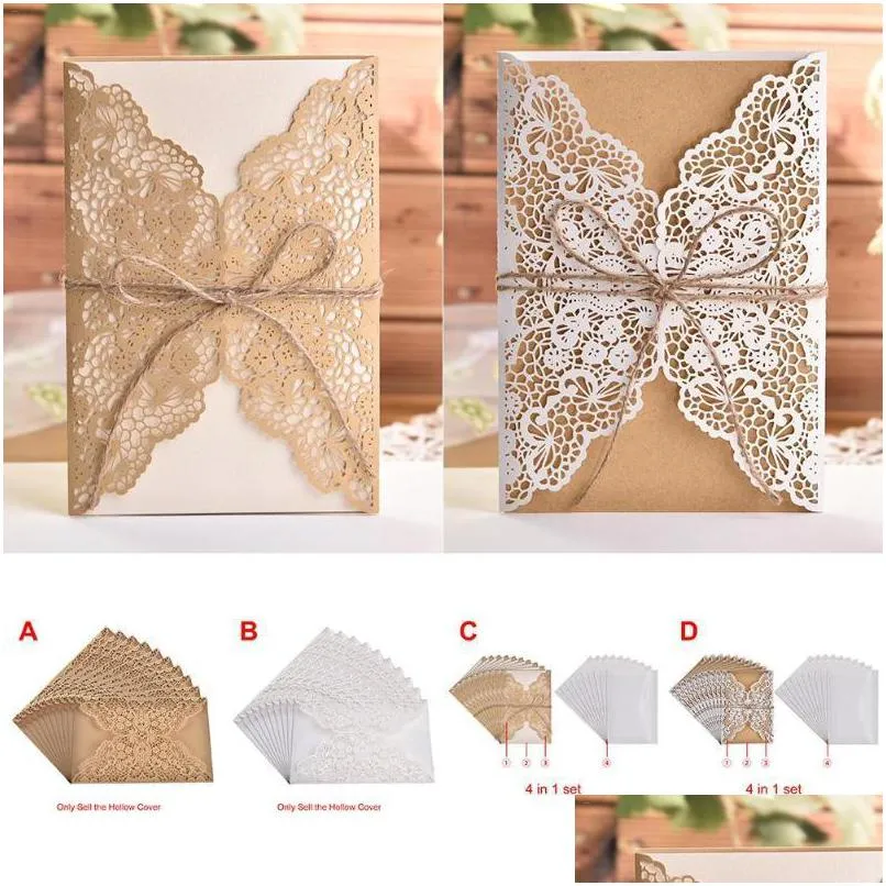 greeting cards 10pcs year wedding invitations flower pattern laser cut lace west customize invitation send seal envelope1