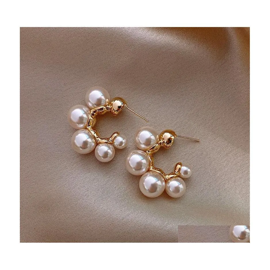 Hoop Huggie Hie Elegant Celebrity Metal Inlaid Pearl Earrings For Woman Fashion Jewelry Wedding Party Girls 3435 Q2 Drop Delivery Dhizc