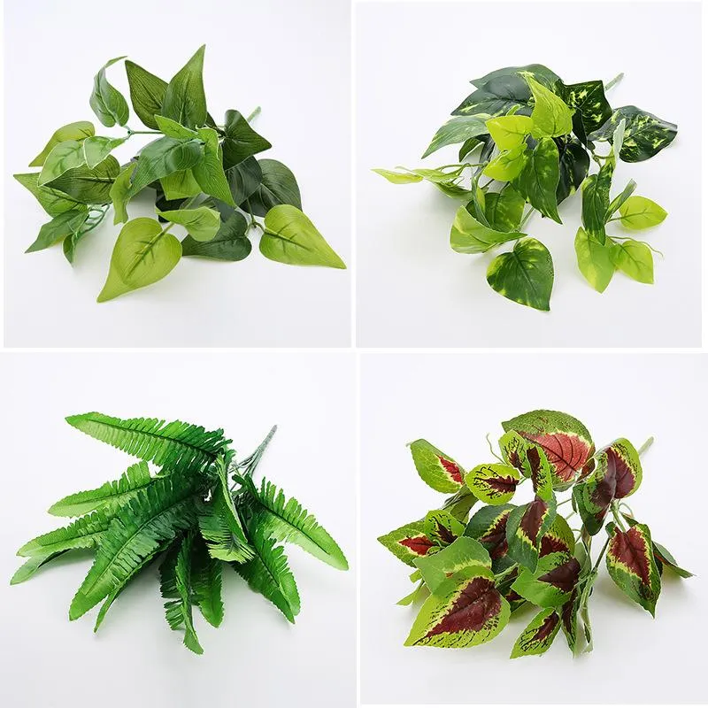 Decorative Flowers & Wreaths 39Styles Green Artificial Grass Leaves Fake Plants DIY Wall Pography Props Home Garden Fence Decor Simulation