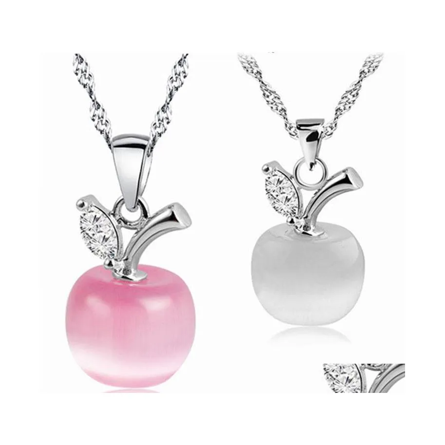 Collane con ciondolo Collana in pietra opale di alta qualità Rosa bianca Apple Moonstone Charm Catena in argento per le donne Gioielli moda donna in B Dhkbx