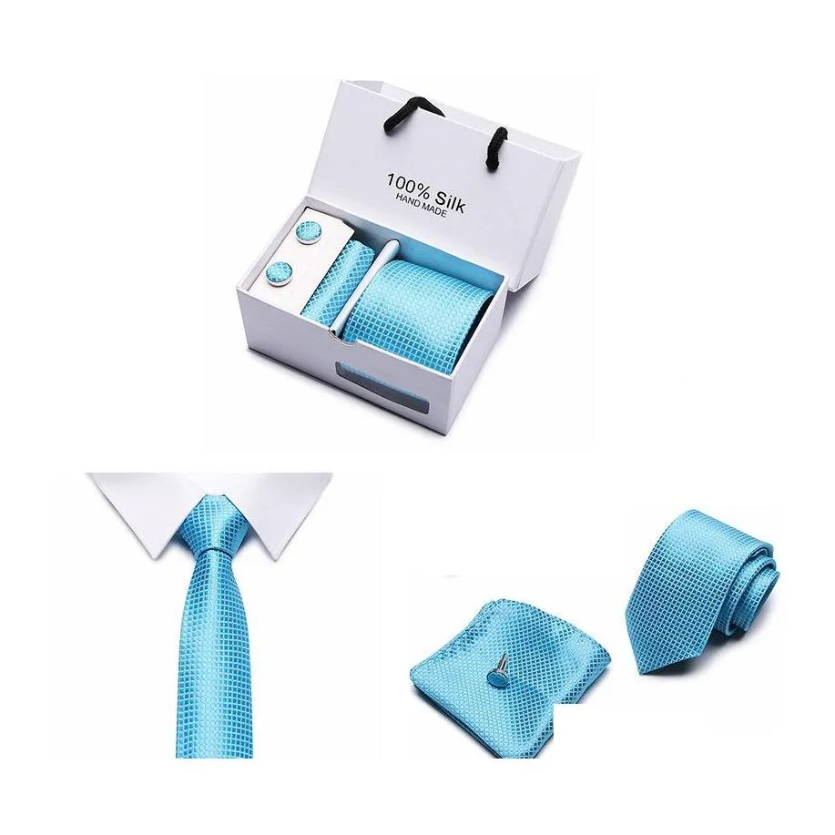 Seal Tie Set Fashion Polyester Jacquard White Geometric Heartie Hanky ​​Cufflink Sup Ties для мужчин Бизнес свадебная вечеринка доставка Otcil