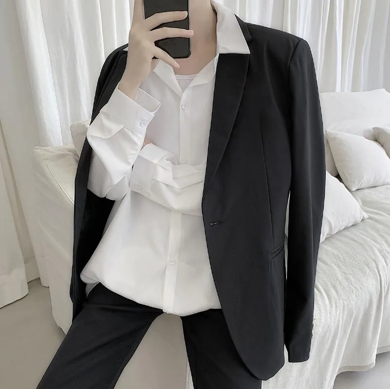 Ternos masculinos Blazers 2023 roupas de estilo ocidental de casacos brancos/pretos casacos soltos machos machos de manga longa de alta qualidade Blazer tamanho grande