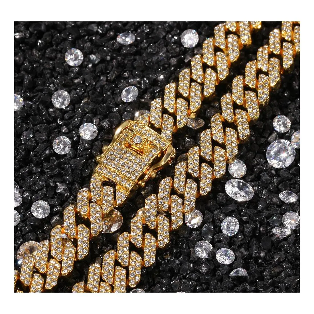 Naszyjnik bransoletki 12 mm męski Zestaw Boguła dla kobiet grube ciężki Bling Miami Cuban Link Sain Hip Hop Rapper Luxury Jewelry OTCVM