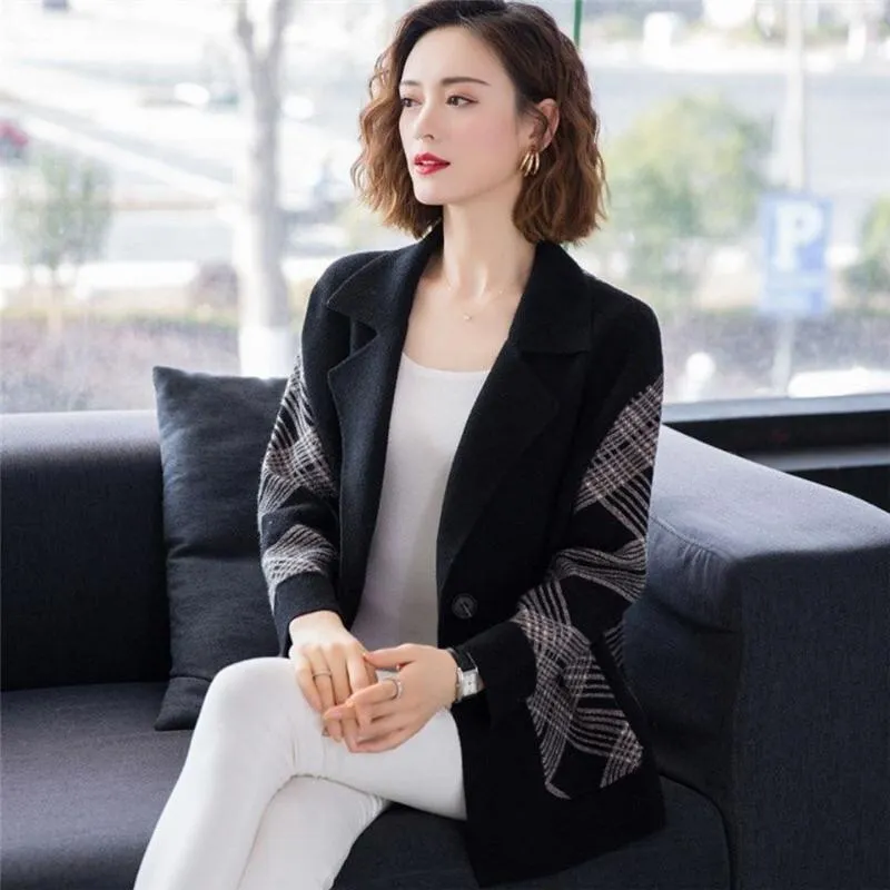 Women's Suits & Blazers Women Double Sided Woolen Short Coat 2023 Female Autumn Winter Suit Collar Knit Cardigan All-match Jacket Plaid