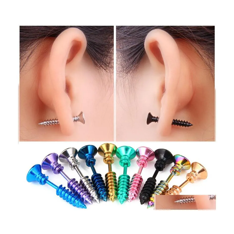 Stud 10 Color Aço inoxidável Brincos hipoalergênicos de mulheres parafuso de parafuso anéis de orelha de piercing para mulheres punk halloween jóias dhmz4