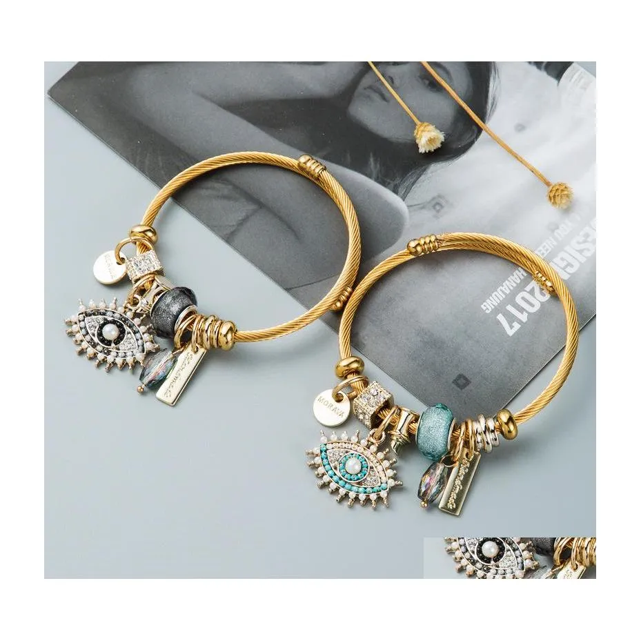 Bangle Jeia da moda Diy Evil Eye Crystal Pingente Charms Gold Bracelet Drop Drop Bracelets Dhysj