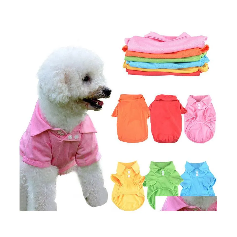 개 의류 사탕 컬러 애완 동물 티셔츠 강아지 칼라 셔츠 작은 고양이 옷 여름 테디 xsxl 드롭 배달 홈 정원 용품 dhiue