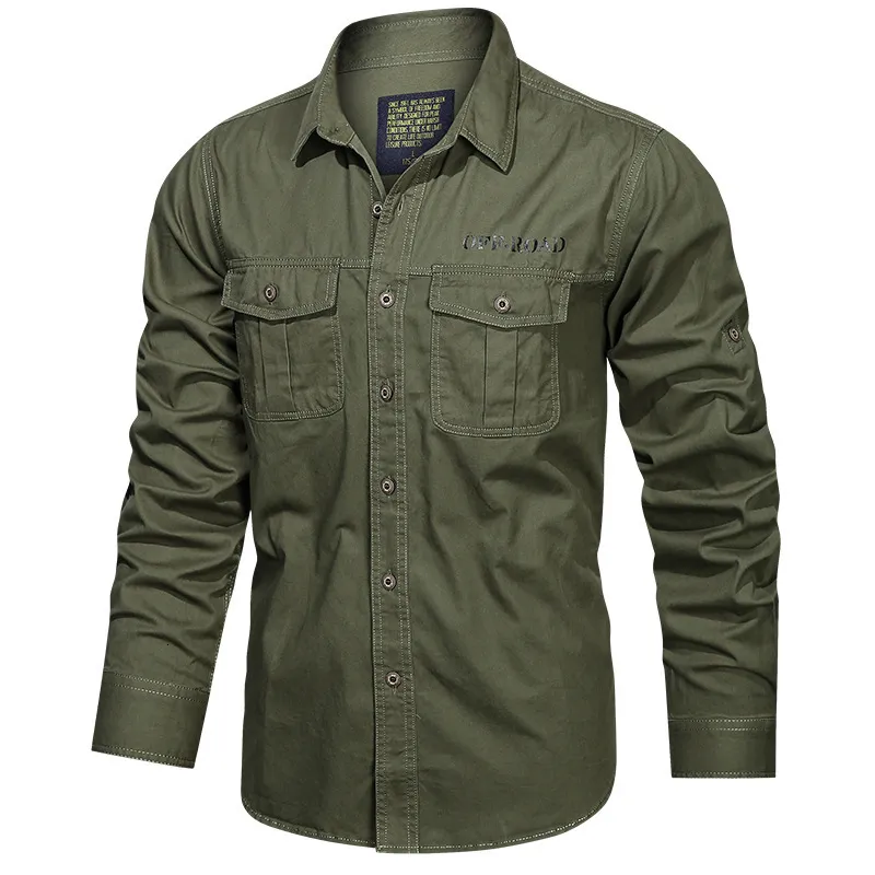 Mens Casual Shirts Green Black Cargo långa ärmar Skjortor för Mens Spring Autumn Design Brand Oversize 4xl 5xl Militära kläder Casual Blus 230114