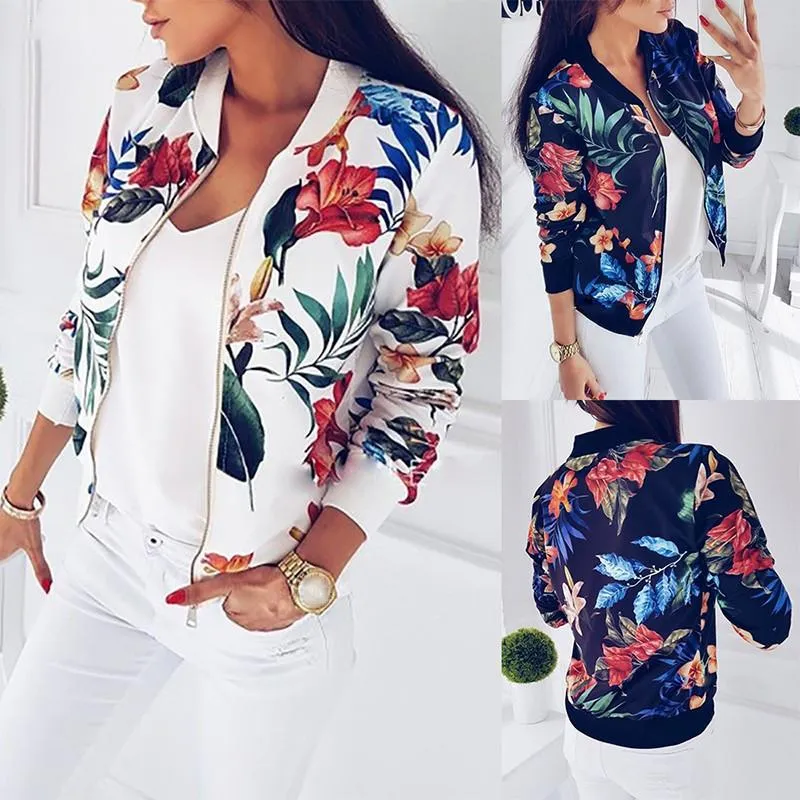 Jackets femininos femininos estampas de flores Zipper vintage Slim Casat Summer Chaqueta Mujer Fashion Plus Tamanho Short Biker Jacktswomen's