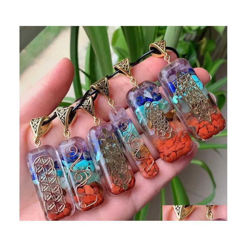 Arts And Crafts 7 Chakras Orgonite Stone Pendant Necklace Energy Healing Amet Natural Orgone Crystal Yoga Jewelry Women Om Lucky Gif Dhsog