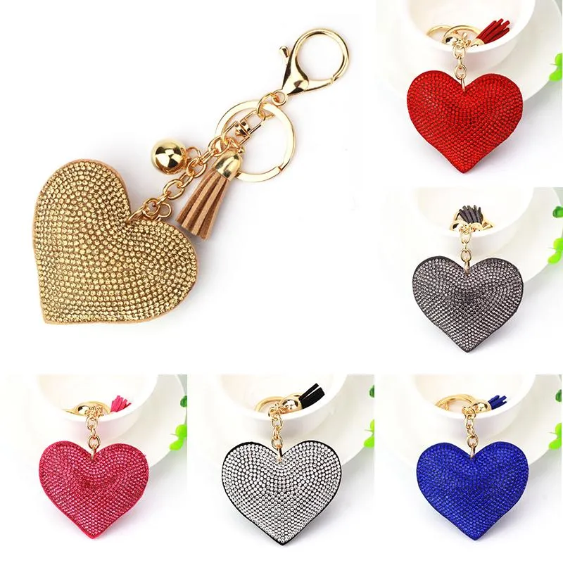 Keychains 2023 Design Bohemian Heart Keychain Leather Tassel Gold Key Holder Metal Crystal Chain Keyring Charm Bag Wallet Pendants