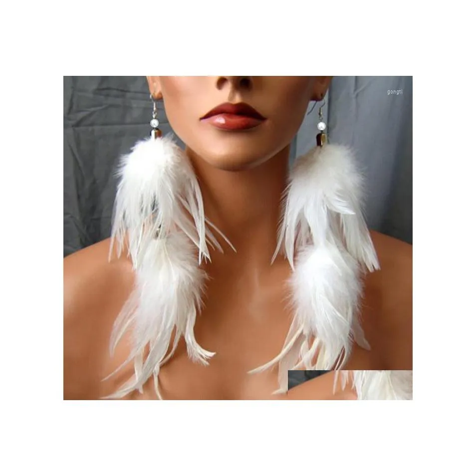 Ciondola l'orecchino del lampadario per le donne Feather White Simatedpearl Hyperbolic Long Ear Jewelry Hook Wire Trendy Fashion A Pairdangle D Dhwga