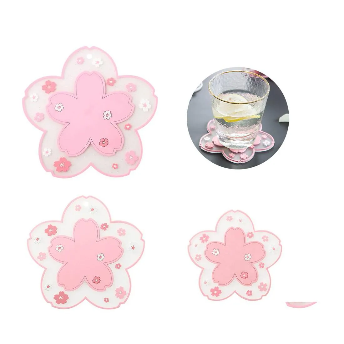 Mats Pads 3 Pcs/Set Japanese Sakura Pvc Drinks Coaster Nonslip Pot Pad Heat Insation Coffee Cup Mat Home Placemat 1Xbjk2106 Drop D Dh8Id