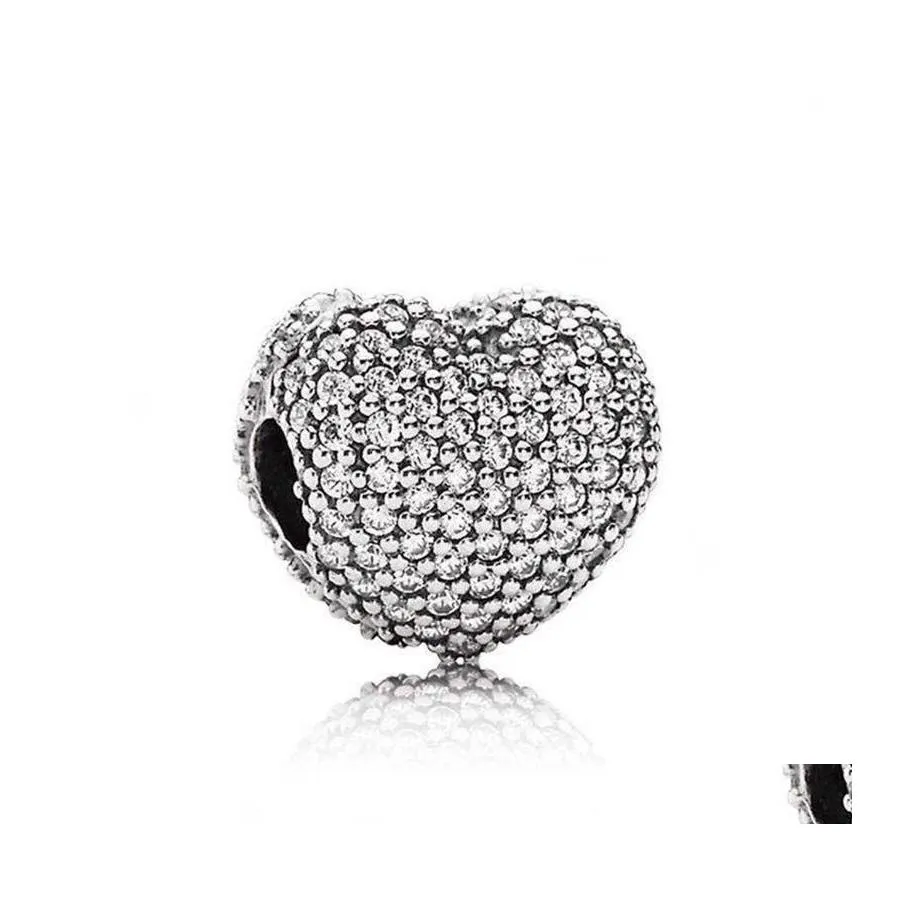 Металлы 20шт сплав сплав FL Crystal Heart Beads Charms для Pandora Diy Ювелирные изделия европейские браслеты браслеты Женские девочки подарки 124C3 Drop Deli DH9TN