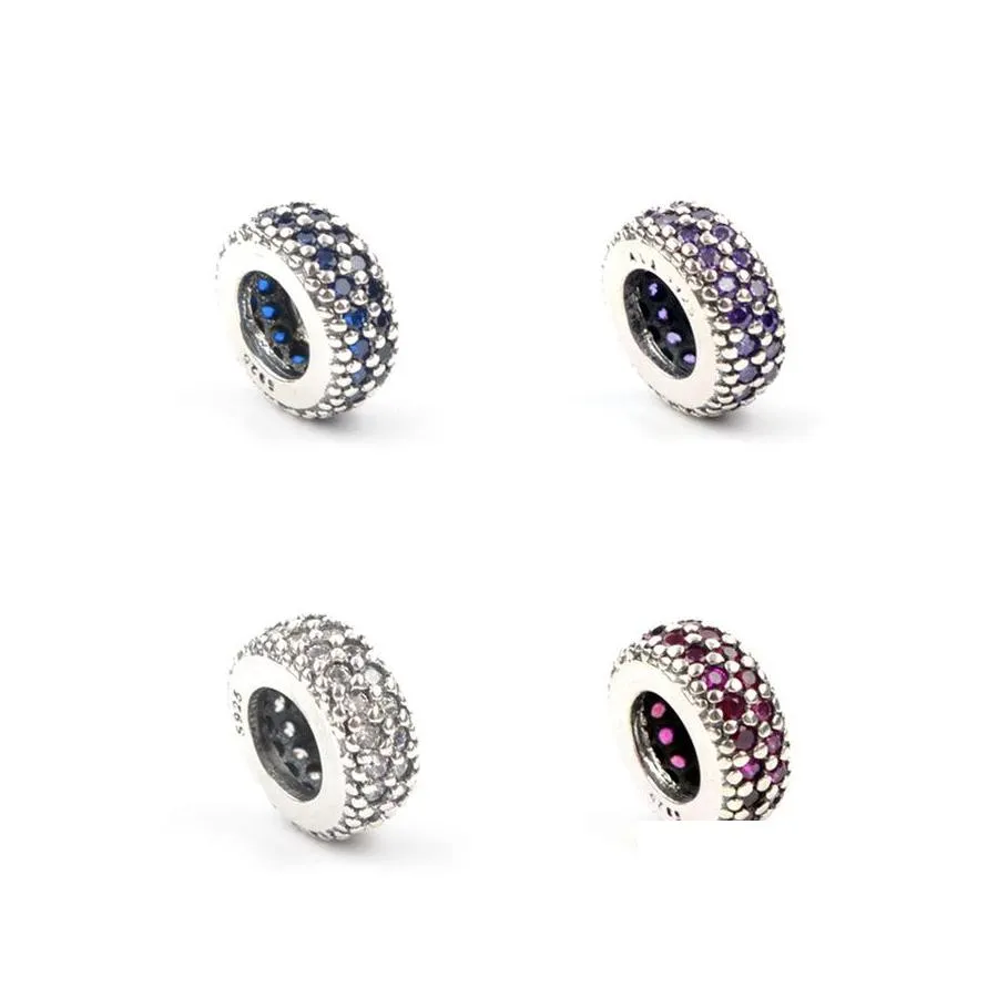 Argento autentico 925 Sterling Sier perline distanziatore Mticolor cristallo strass buco grande allentato braccialetti con ciondoli risultati fai da te Drop De Otj5U