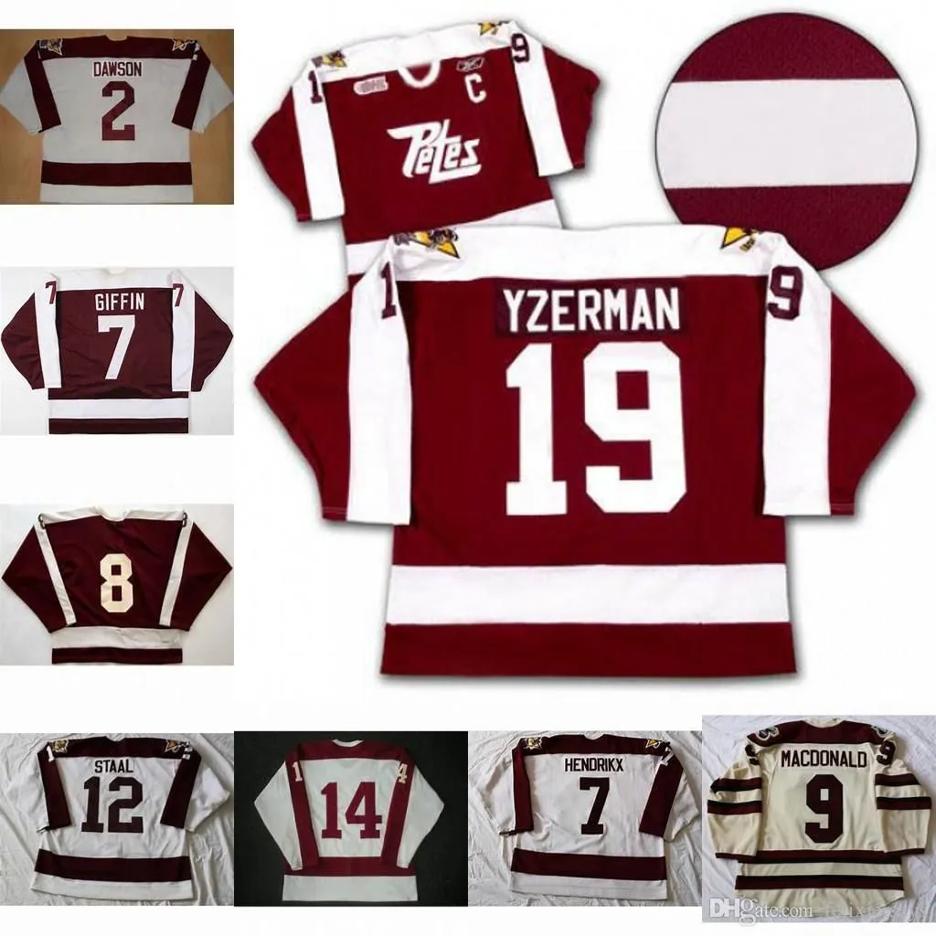 Хоккейные майки Custom Peterborough Petes Hockey Jersey 2 Аарон Доусон 19 Стив Айзерман 9 Макдональд 7 Хендриккс 14 Джон Дрюс 12 Стаал 8 Тие Доми 7 Роб