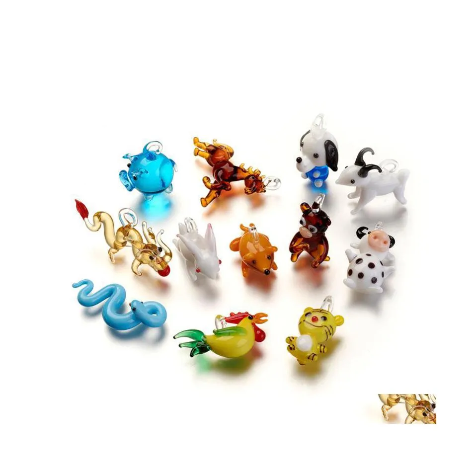 Charmes 5 pièces à la main chinois zodiaque Lampwork pendentifs couleur mixte pendentif Animal pour collier bijoux à bricoler soi-même faisant artisanat charmes goutte D Dh04D