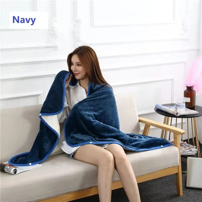 Blankets Thicken Flannel And Lamb Wool Throw With Snap Button Office Car Air Conditioner Nap Blanket Short Plush Shawl