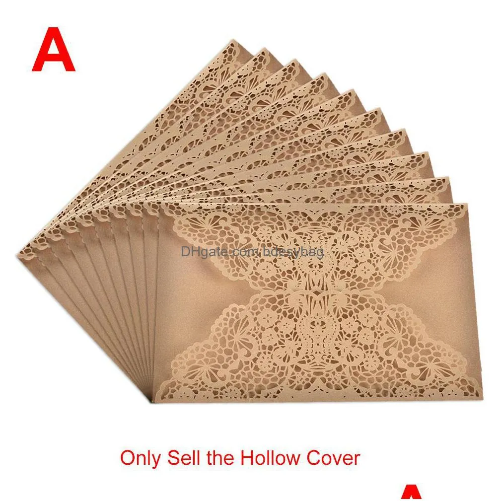 greeting cards 10pcs year wedding invitations flower pattern laser cut lace west customize invitation send seal envelope1