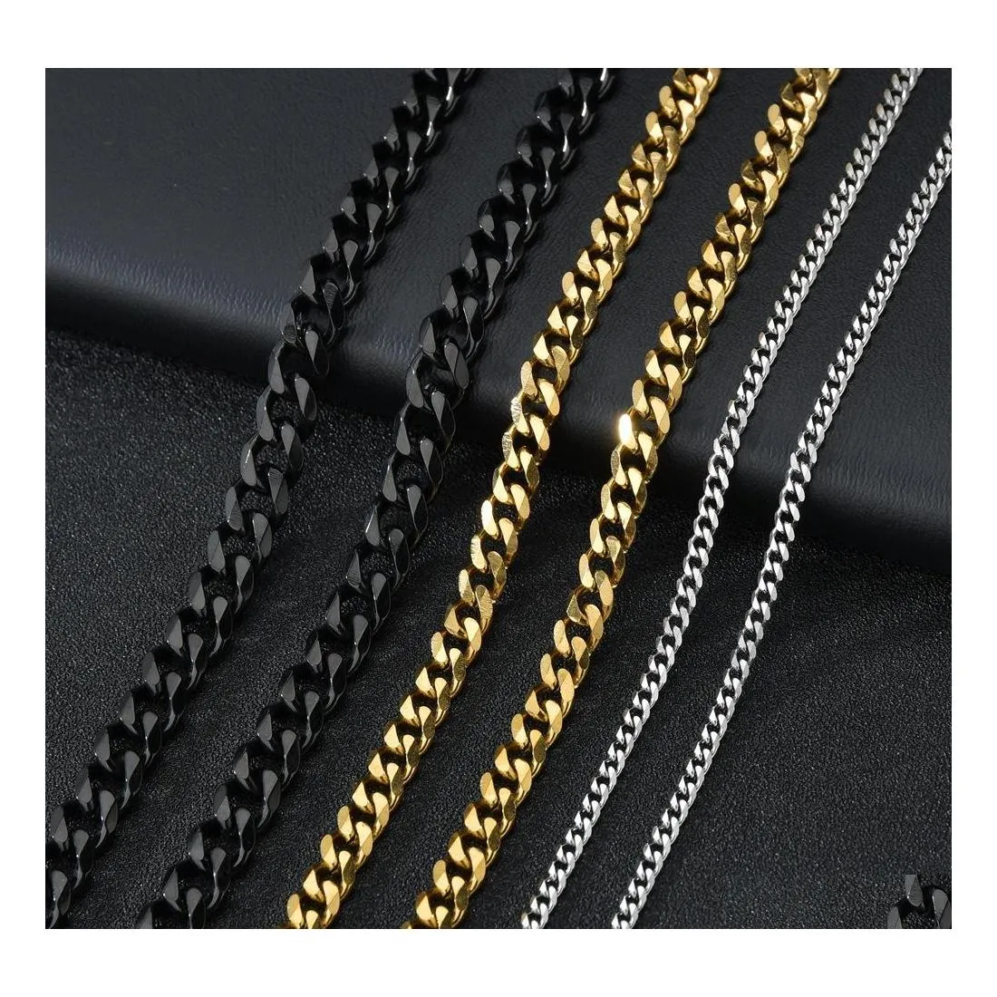 Chaînes M 5Mm En Acier Inoxydable Cubain Lien Chaîne En Or Collier Pour Femmes Hommes Hip Hop Titane Ras Du Cou Bijoux De Mode Cadeau Drop Delivery Otq9C