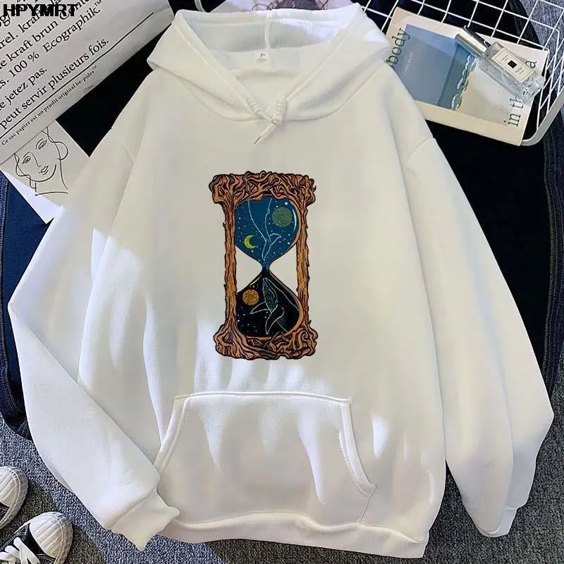 Kadın Hoodies Sweatshirts Vintage Saatli Baskılı Büyük Boy Hoodie Kadın Kore Moda Kpop Sokak Giyim