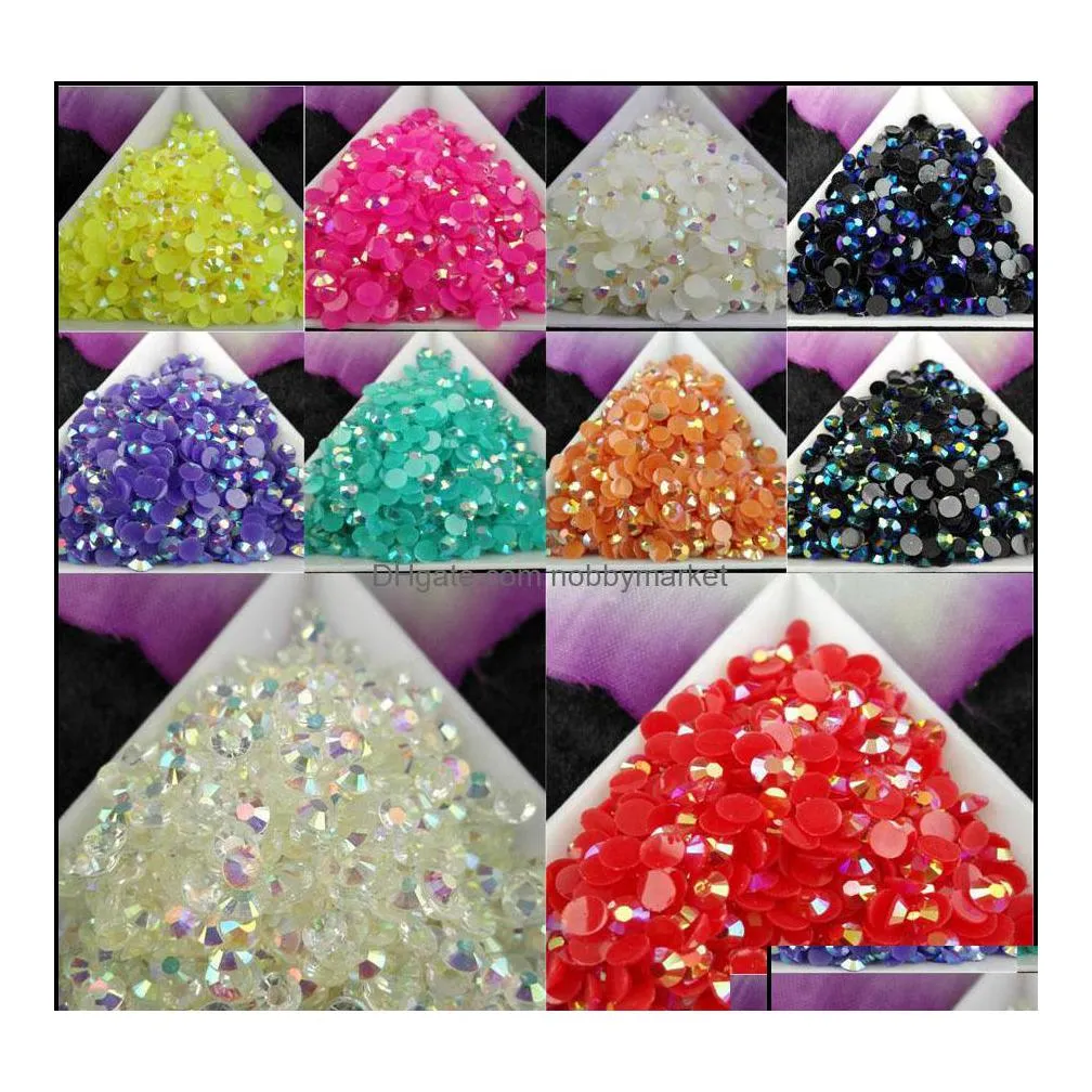 أحجار راينستونات فضفاضة مجوهرات 5000pcs/bag ss16 4mm 10 ملون jelly ab resin crystal flatback super glitter art strass wedding dhibp