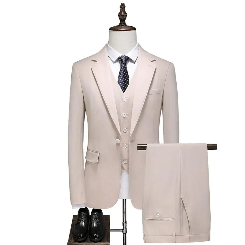Men's Suits & Blazers Fashional Business Meeting Wedding Three Peices Set Custom Made Apricot Men (Jacket Pants Vest)