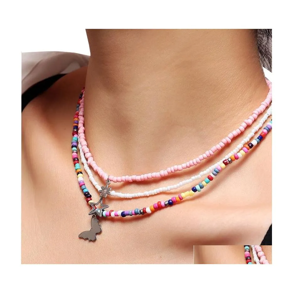 Kralen kettingen zomer boho eenvoudige strand kralen streng choker ketting dames snaar kraag charm colarf handgemaakte sieraden cadeau druppel d otgbo