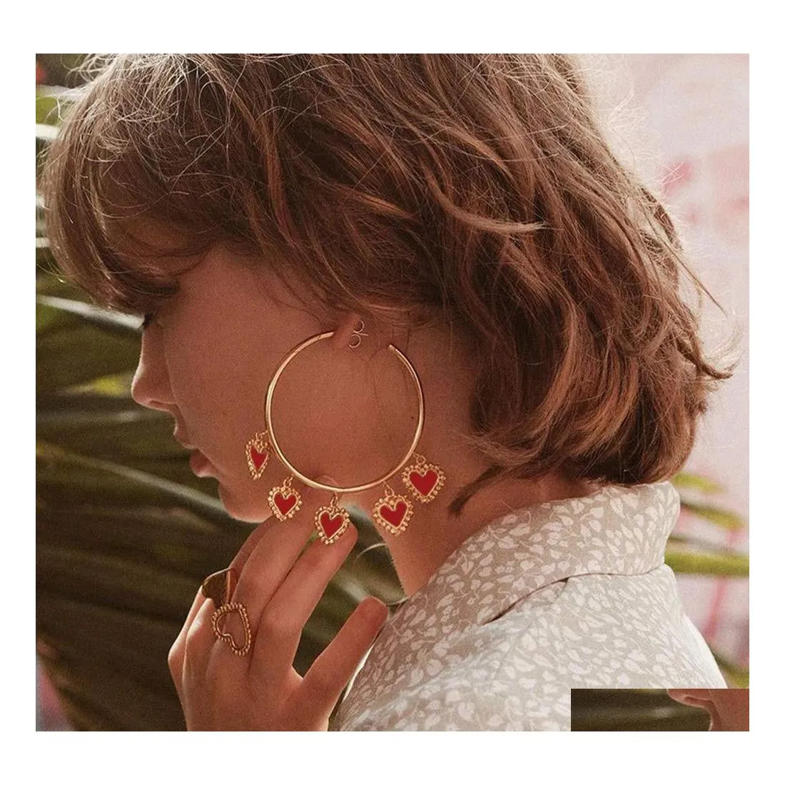 Dangle Chandelier Arrivals Fashion Large Circle Earrings Enamel Heart Tassel For Women Hoop Party Jewelry Wholesale Drop Delivery Dhy9V