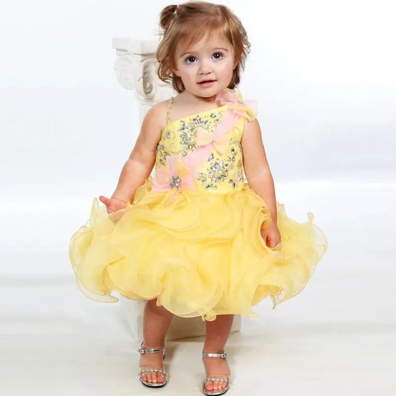 Girl Dresses Girl's Flower Girls' With Rhinestone Handmade Flowers Toddler Pageant Party Gowns Ruffles Organza Short Birthday Special Dress