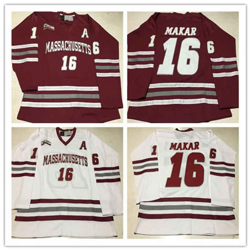 Custom NCAA 16 Cale Makar Massachusetts Minutemen Hockey Jersey UMass 35 Year East Jerseys Wine Red White Any Name Number